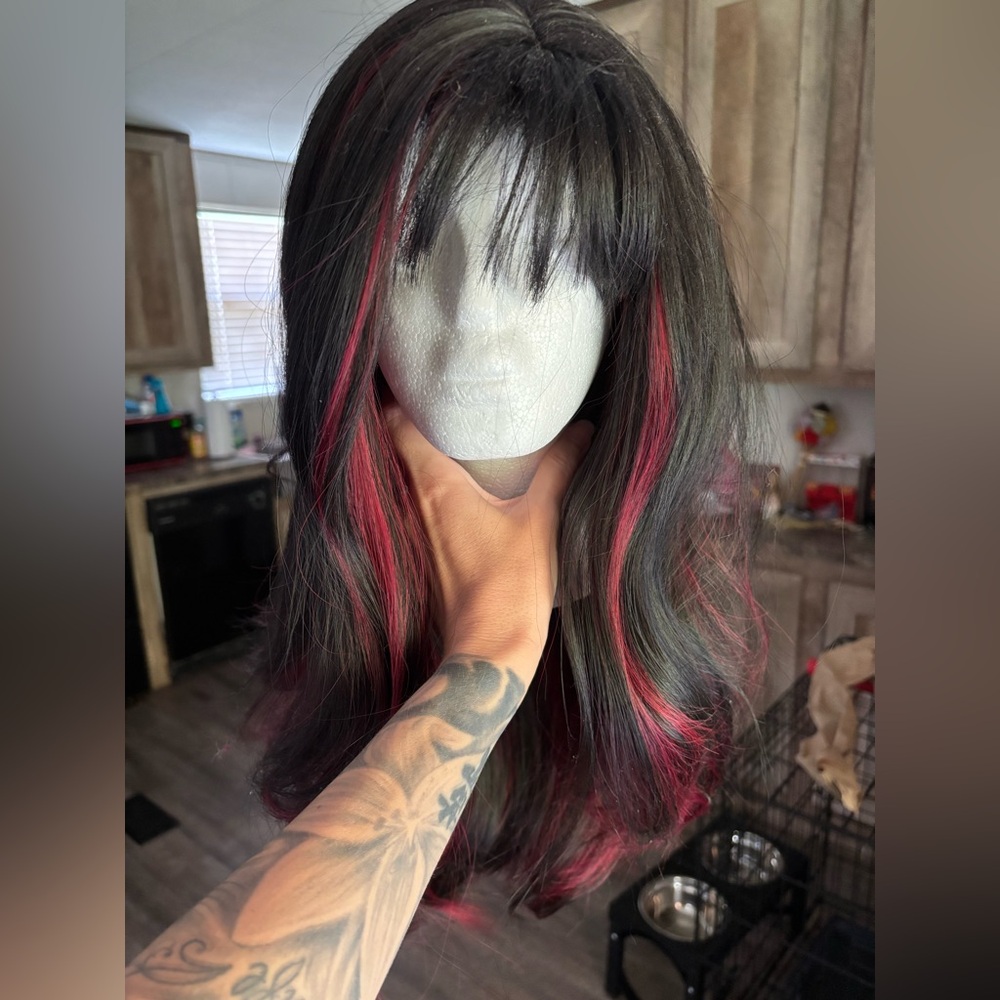 Red and black wig